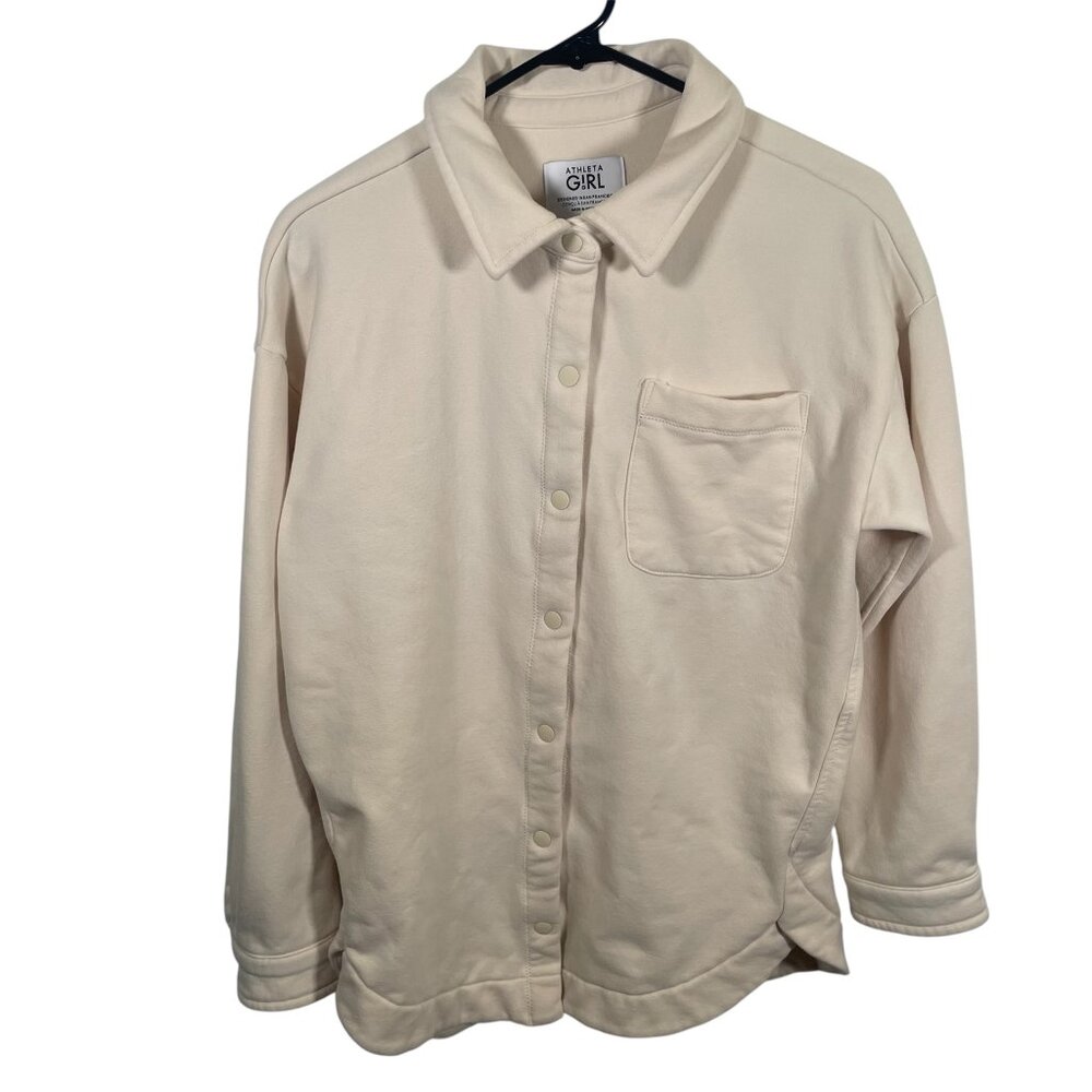Athleta Girl RetroActive Oversized Shacket Girls XL 14 Cream Snap Pocket